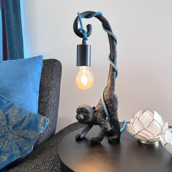 Lampe Singe noir avec fil bleu